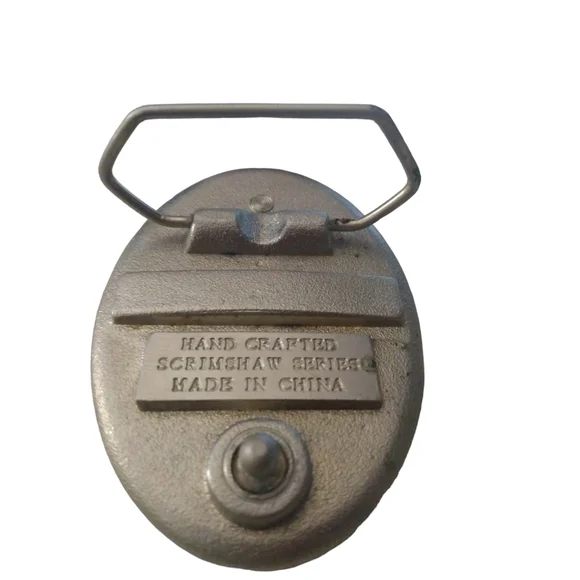 VTG Handcrafted Buckle Shrimshaw Series Decorative Eagle & Mountains Belt Buckle - Picture 3 of 5